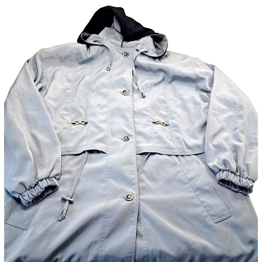 Vintage Braefair Trench Coat Women's M Hooded Light Blue Ukraine‎ Spring Lined - Picture 3 of 11